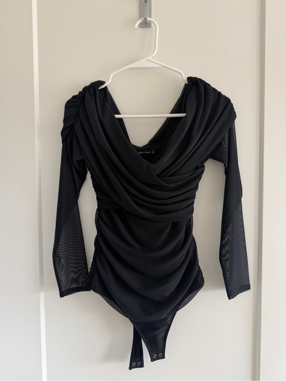 Abercrombie & Fitch Black Draped Long-Sleeve Bodysuit